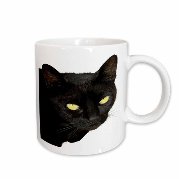 3drose, Photograph Vector of Jet Black Cat with Yellow Eyes, 15oz Mug
