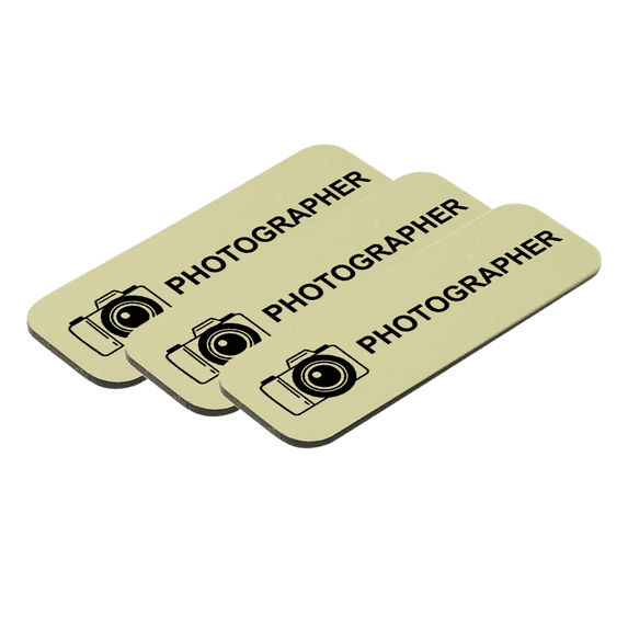 Photographer 1" x 3" Name Tag/Badge, Brushed Gold, (3 Pack)