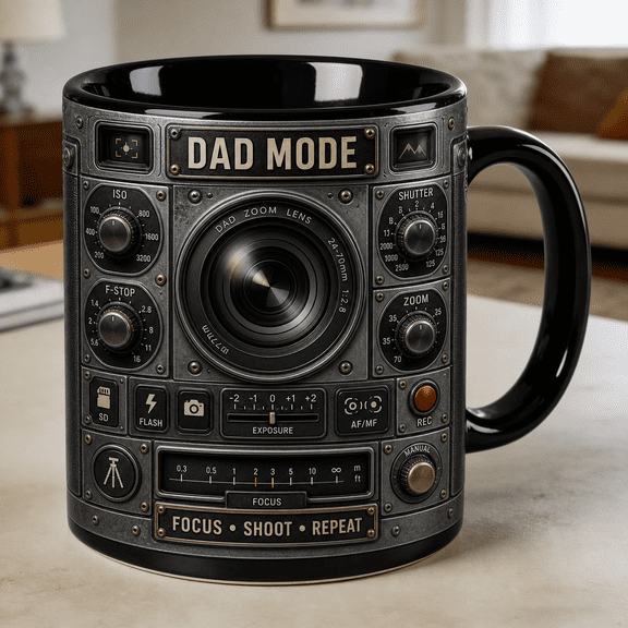 Photographer Dad Accent Mug, Camera Controls Dad Mode Coffee Mug, Father's Day Gift for Dad