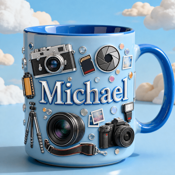Photographer Dad Accent Mug Custom Name Camera Lens Memory Card Father’s Day Gift