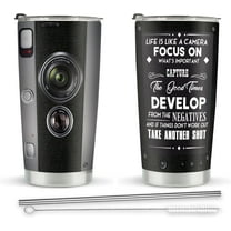 Photographer Gifts, Cool Gifts for Photographers, Camera Lens Coffee Mug for Photographers on Birthday Christmas, 20oz Stainless Steel Insulated Tumbler Cup