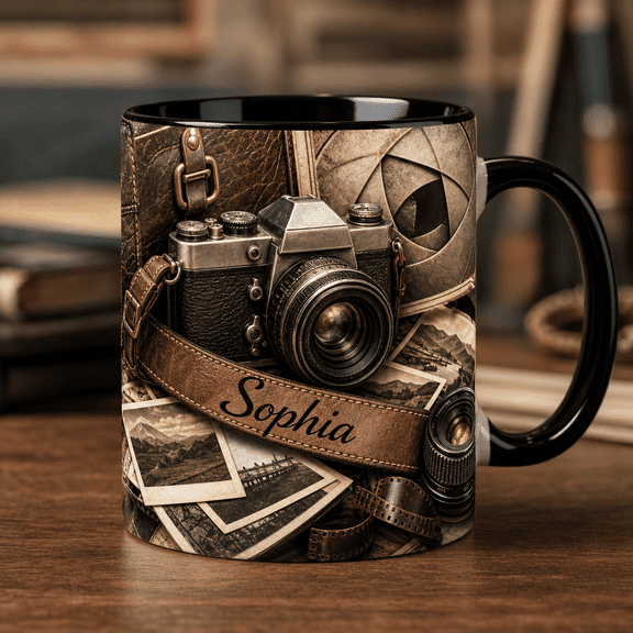 Photographer Mug 2D Printed 3D Effect Camera Lens Personalized Name Gift ,mug gift, coffee mug, ceramic mug