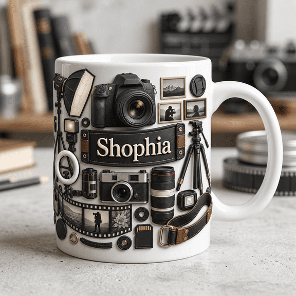 Photographer Mug Personalized Camera Lens Gift Mug for Photo Studio Creatives
