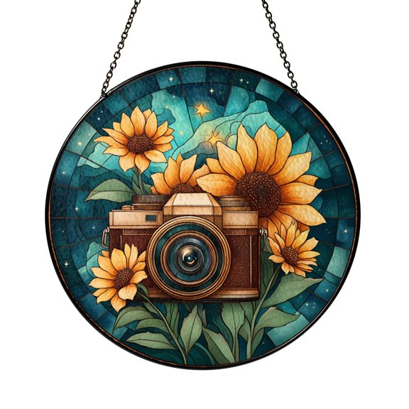 Photographer Window Suncatcher, Stained Glass Look Camera Ornament for Photography Lovers Home Decor