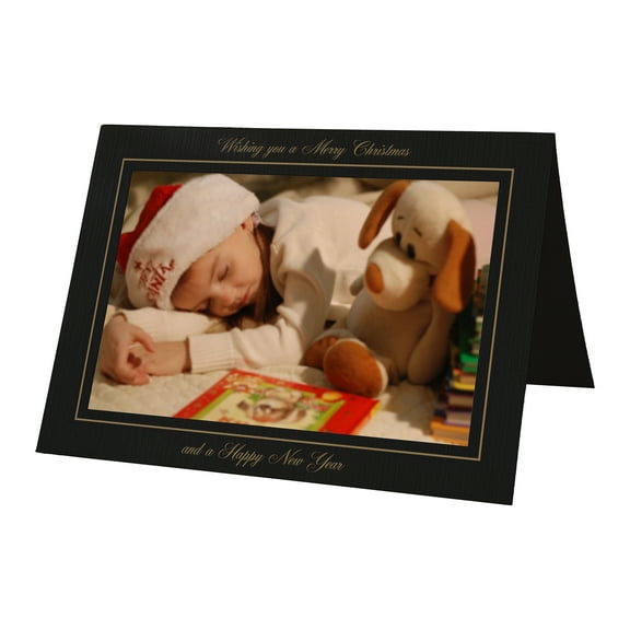Photographer's Edge, Photo Insert Card, Premium Black Linen, Wishing you a Merry Christmas and a Happy New Year, Set of 10 for Horizontal 4x6 Photos