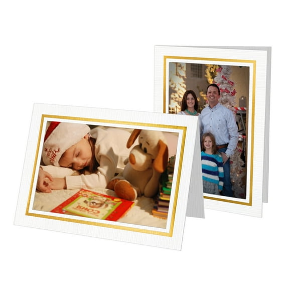 Photographer's Edge, Photo Insert Card, Snow White Linen, Gold Foil Border, Set of 10 for 4x6 Photos