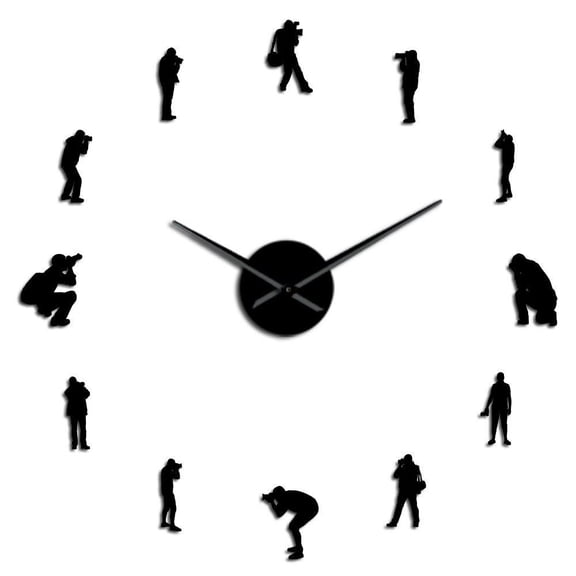 Photographers Camera Photograph Themed Acrylic Simple DIY Wall Clock Cameramen Quiet Sweep Long Hands Clock Novelty Gift Ideas(Black,27inch)