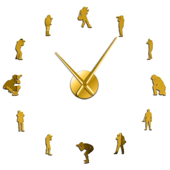 Photographers Camera Photograph Themed Acrylic Simple DIY Wall Clock Cameramen Quiet Sweep Long Hands Clock Novelty Gift Ideas(Gold,27inch)