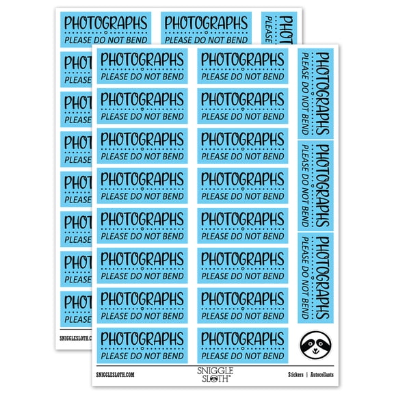 Photographs Please Do Not Bend Dots & Heart Detail Sticker Set - Light Blue - Gloss Finish - 2.00" Large