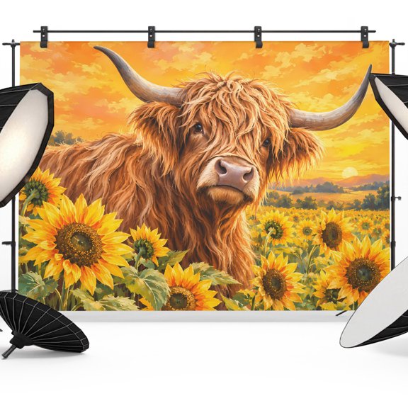 Photography Backdrop Farm Sunflowers Photo Background 5x7ft,Portrait Photo Props Booth Background Photoshoot Studio, Warm Sunset Sky Photography Backdrops for Video Party