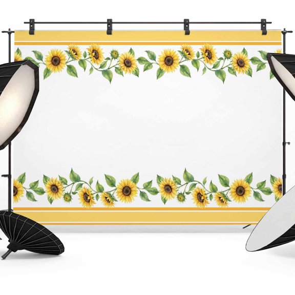 Photography Backdrop Farmhouse Sunflower Leaf Photo Background 5x7ft,Portrait Photo Props Booth Background Photoshoot Studio, Yellow Stripe Watercolor Floral Photography Backdrops for Video Party
