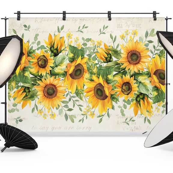 Photography Backdrop Farmhouse Yellow Sunflower Floral Photo Background 5x7ft,Portrait Photo Props Booth Background Photoshoot Studio, Vintage Blossom Flowers Photography Backdrops for Video Party