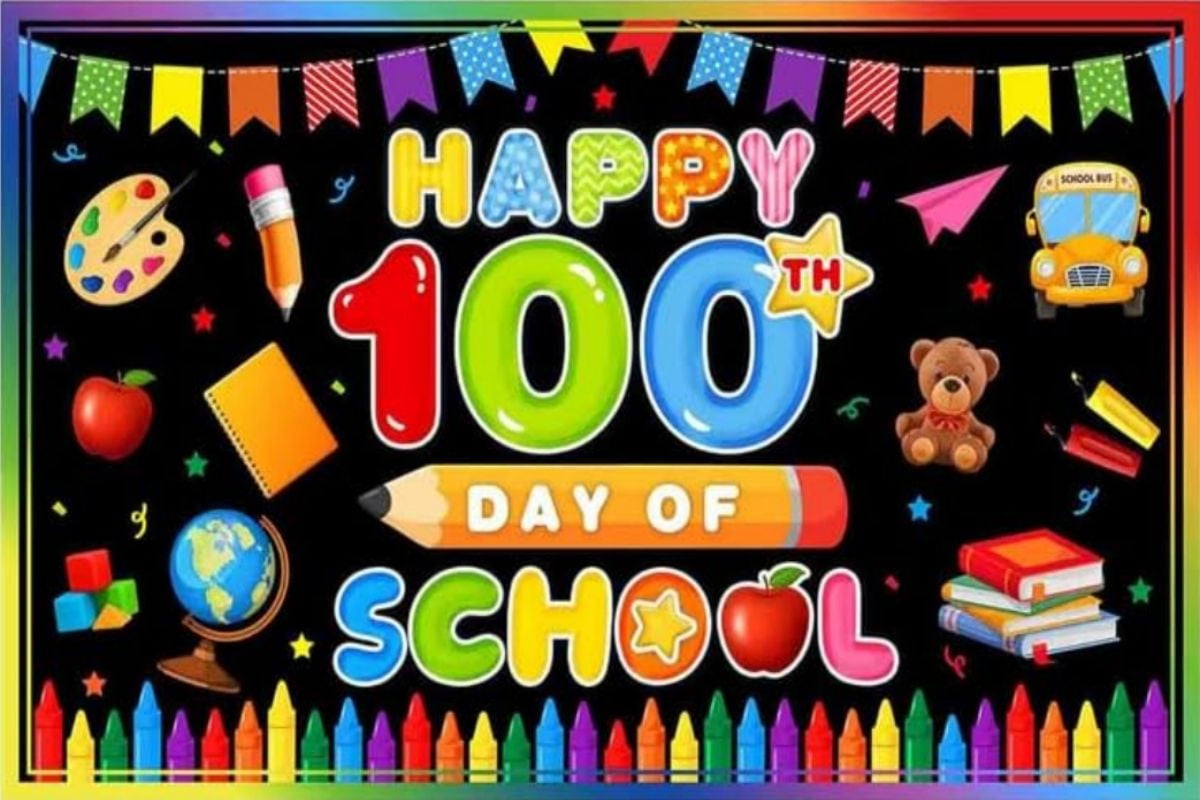 Photography Backdrop Happy 100th Days Of School Background Kids Students Kindergarten Party