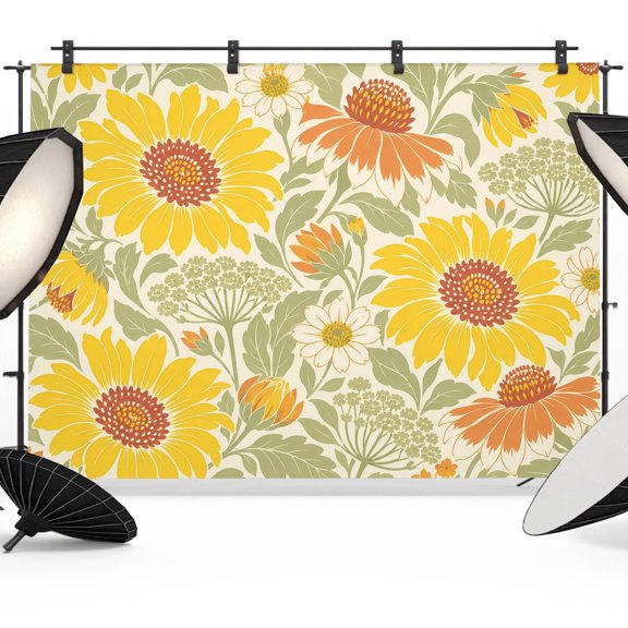 Photography Backdrop Rustic Sunflower Leaves Photo Background 5x7ft,Portrait Photo Props Booth Background Photoshoot Studio, Retro Blossom Floral Photography Backdrops for Video Party