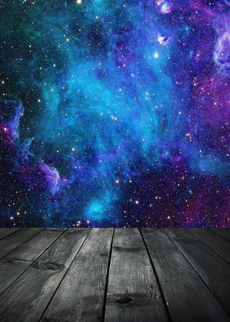 Photography Backdrop Star Starry Milky Way Wooden Floor Universe Neon