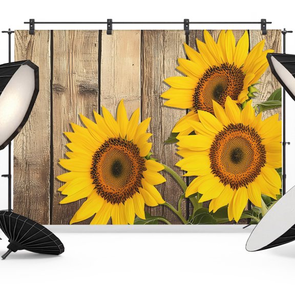 Photography Backdrop Summer Farm Sunflower Photo Background 5x7ft,Portrait Photo Props Booth Background Photoshoot Studio, Country Floral on Wood Board Photography Backdrops for Video Party