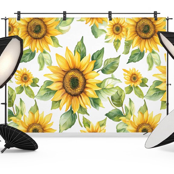 Photography Backdrop Summer Sunflower Yellow Floral Photo Background 5x7ft,Portrait Photo Props Booth Background Photoshoot Studio, Green Leaves Plant Photography Backdrops for Video Party
