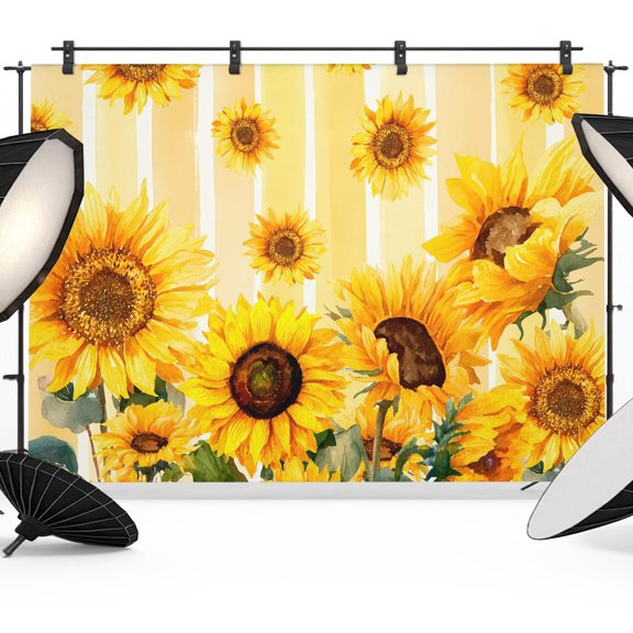 Photography Backdrop Summer Sunflower Yellow Stripe Photo Background 5x7ft,Portrait Photo Props Booth Background Photoshoot Studio, Pastoral Green Leaves Photography Backdrops for Video Party