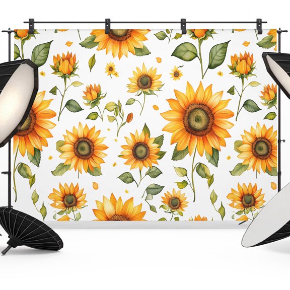 Photography Backdrop Watercolor Garden Sunflower Photo Background 5x7ft,Portrait Photo Props Booth Background Photoshoot Studio, Farm Blossom Floral Leaves Photography Backdrops for Video Party
