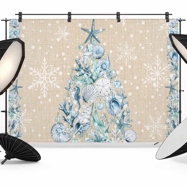 Winter Promo Background Photography Backdrop Winter Ocean Starfish Shell Conch Photo Background ...