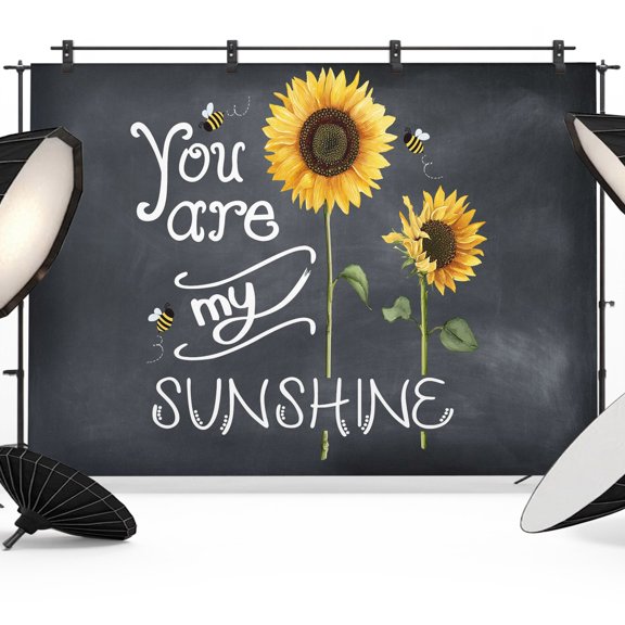 Photography Backdrop You Are My Sunshine on Black Photo Background 5x7ft,Portrait Photo Props Booth Background Photoshoot Studio, Farm Sunflowers Bees Photography Backdrops for Video Party