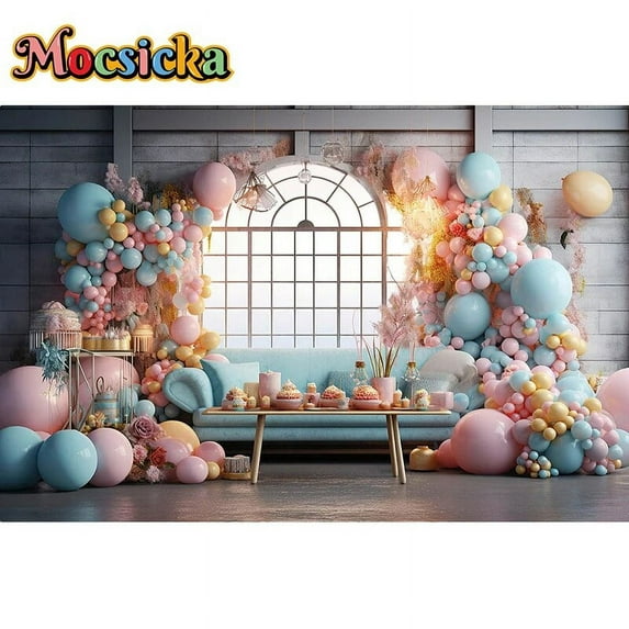 Photography Background 3D Colorful Balloon Decor Birthday Party Cake Smash Kids Portrait Backdrop Photo Studio