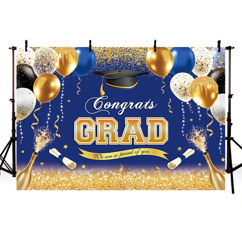 Photography Background Congrats Grad Black Gold Balloon Banner