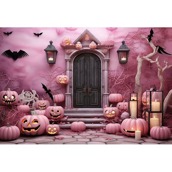 Photography Background Pink Halloween Pumpkin Bat Girls Birthday Party Cake Smash Portrait Decor Backdrop Photo Studio