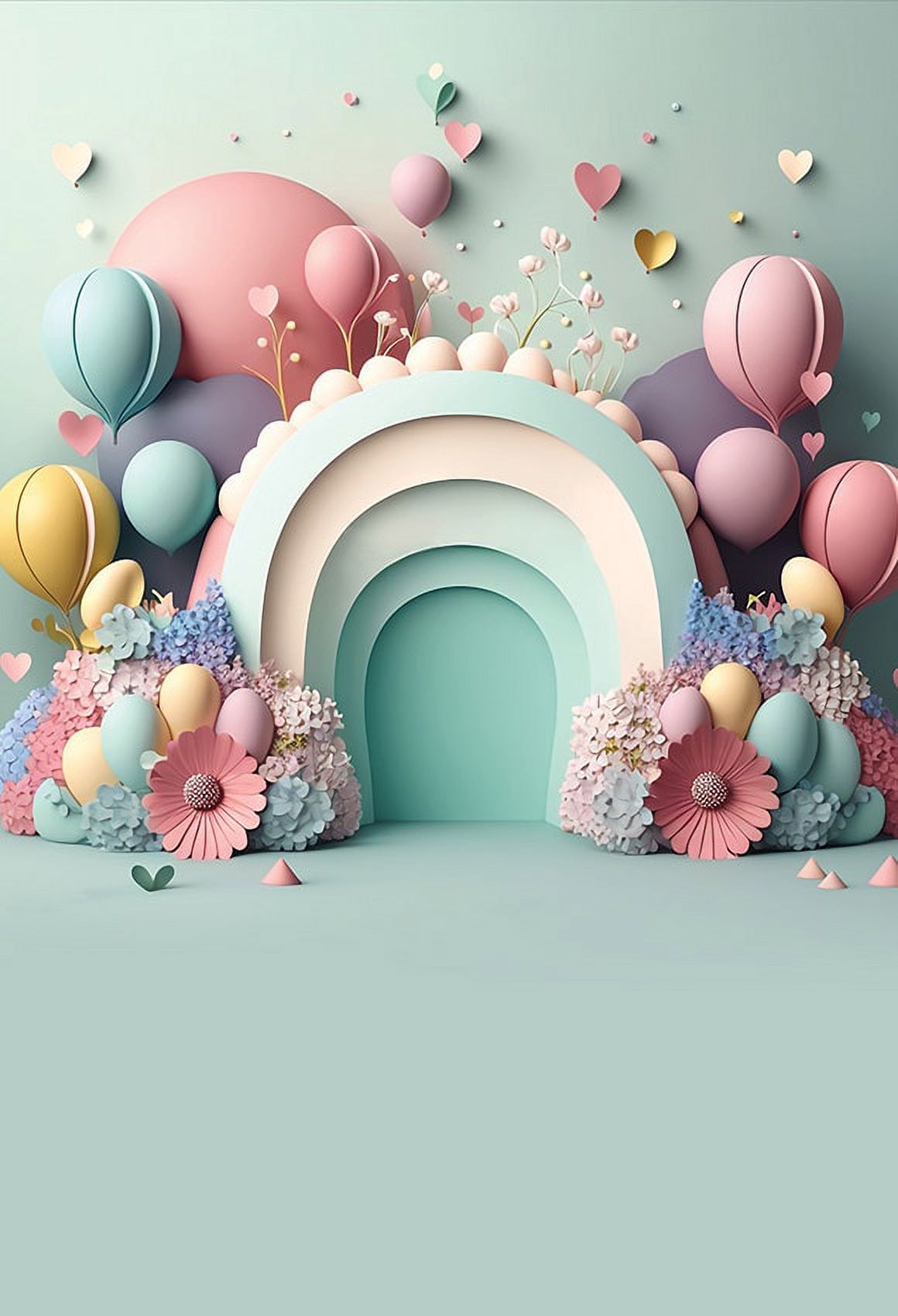 Photography Background Rainbow Balloon Arch Flower Child Birthday Party Cake Smash Portrait