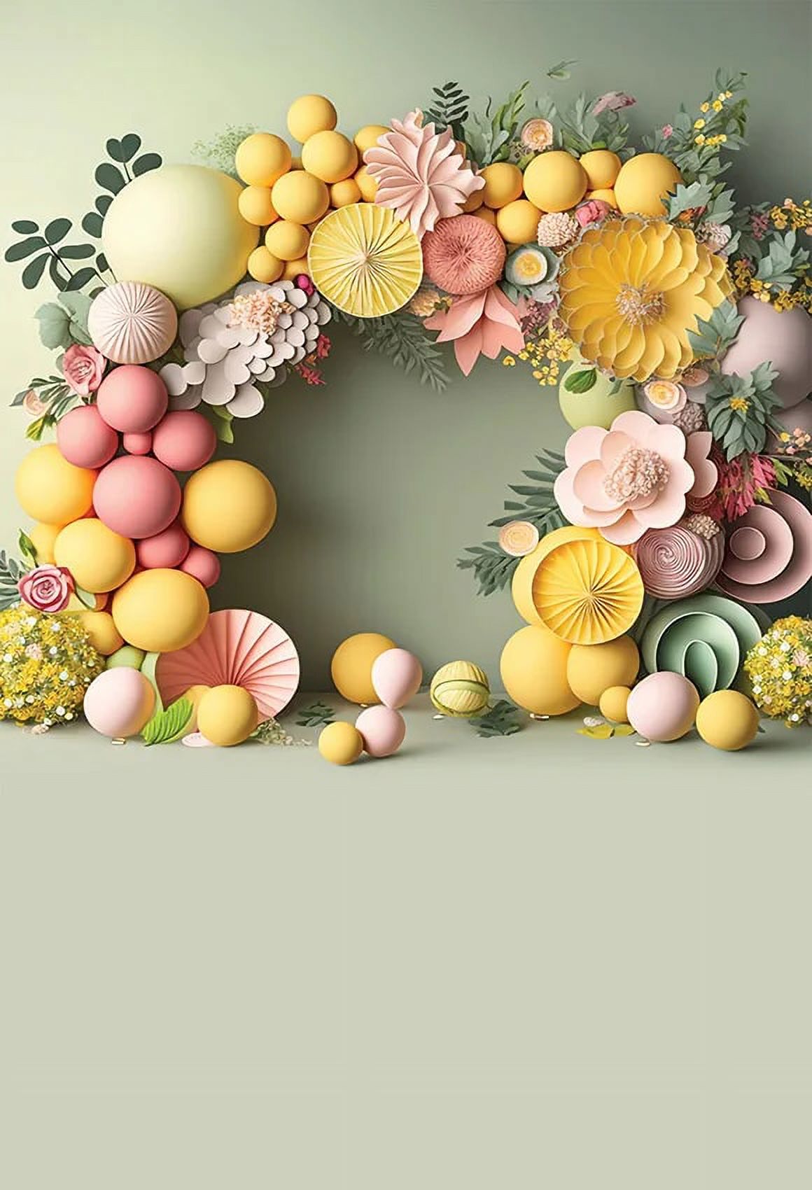 Photography Background Rainbow Balloon Arch Flower Child Birthday Party Cake Smash Portrait