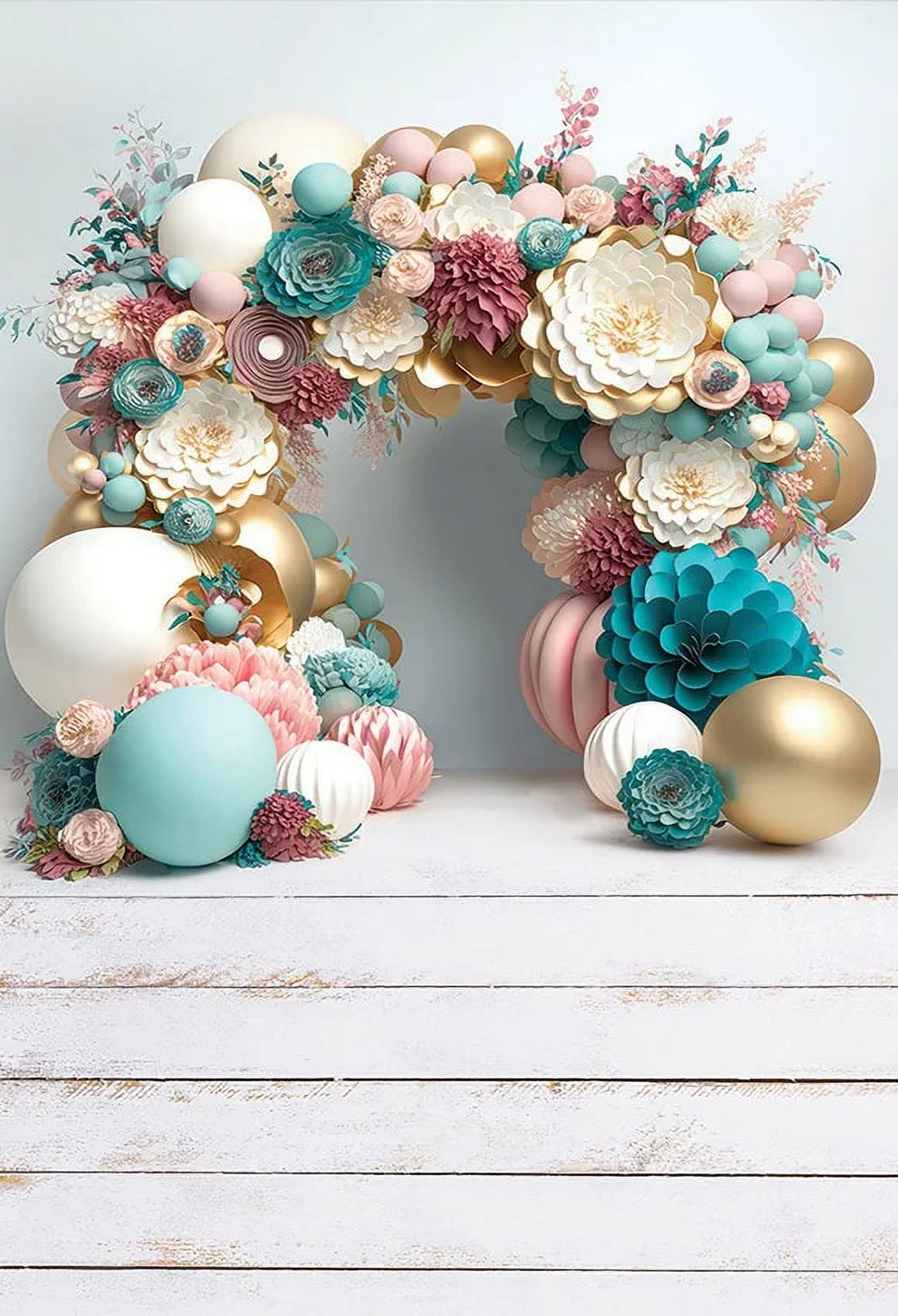 Photography Background Rainbow Balloon Arch Flower Child Birthday Party Cake Smash Portrait