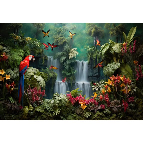 Photography Background Safari Rainforest Jungle Tropical Parrot Kid Birthday Party Portrait Decor Backdrop Photo Studio