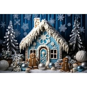 Photography Background Winter Christmas Blue Gingerbread House Snow Xmas Kid Family Portrait Decor Backdrop Photo Studi