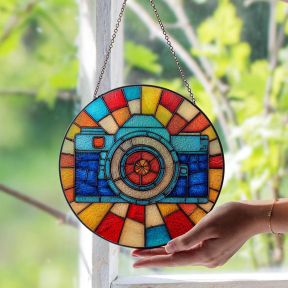 Photography Camera Glass Suncatcher, Photographer Studio Decor, 3.5 in