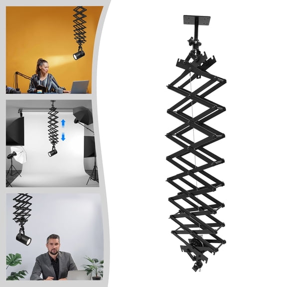 Photography Ceiling Light Rail, Adjustable 21.7"-78.7" Drop, 22 lbs Capacity, Wall/Ceiling Mounted Lamp Hanger with Safety Wire, for Studio Video Live Streaming, Black