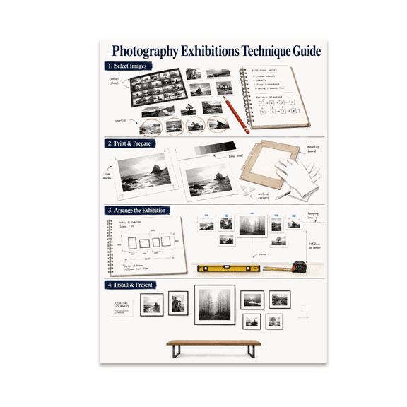 Photography Exhibitions Technique Guide Poster, Photography Studios and Classrooms, 13x19 Glossy Paper