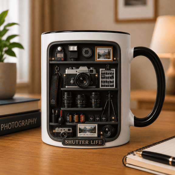 Photography Gift Mug 3D Effect Camera Mug for Photographers and Shutter Life Fans