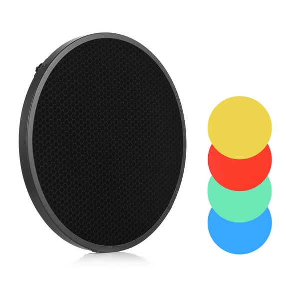 Photography Honeycomb Lamp Shade Grid 60 Degree with 4pcs Color Filters for 7.1in-9.8in Reflector Diffuser Studio Light Strobe Accessory