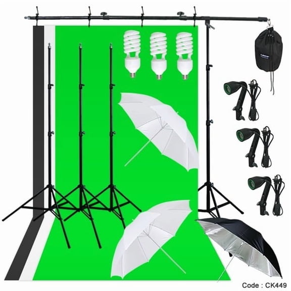 Photography Lighting Muslin Backdrop Boom Stand Studio Kit 3 Backdrop 3 Light for Studio, Portrait, Video Shooting