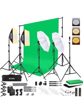 Complete Photo Studio Lighting Kit - 2 Softboxes, 2 Umbrellas, 5 Light Stands, 8.5x10ft Backdrop Stand, 3 Backdrops, Dimmable Bulbs