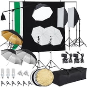 Photography Lighting kit with Backdrops, 8.5ftx10ft Backdrop Stand, 5 tripod stands and Bulb, Umbrella Softbox Continuous Lighting, Photo Studio Equipment for Portrait Product Photo Shoot