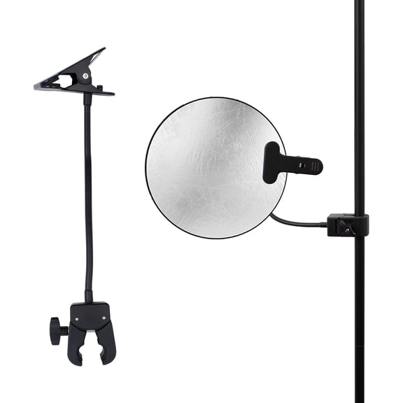 Photography Reflector Holder, 11 Inch Bendable Metal Reflector Photography Stand Clamp for Backdrop, Diffuser, Lighting, Clamping Range 0.5''-1.9''