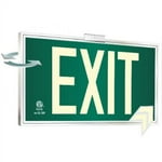 Photoluminescent Exit Sign Green Framed Flag/Ceiling Mount Double Sided. UL 924 Code Approved.