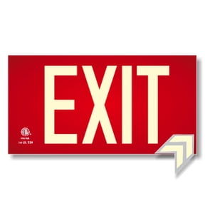 Photoluminescent Exit Sign Red - Aluminum Code Approved UL 924 / IBC / NFPA 101 | Item ULR-050