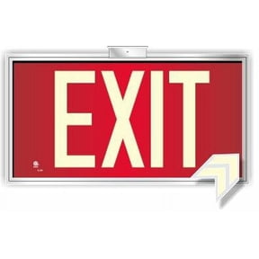 Photoluminescent Exit Sign Red - Framed Flag/Ceiling Mount (Includes Directional Arrows) Code Approved UL 924 / IBC / NFPA