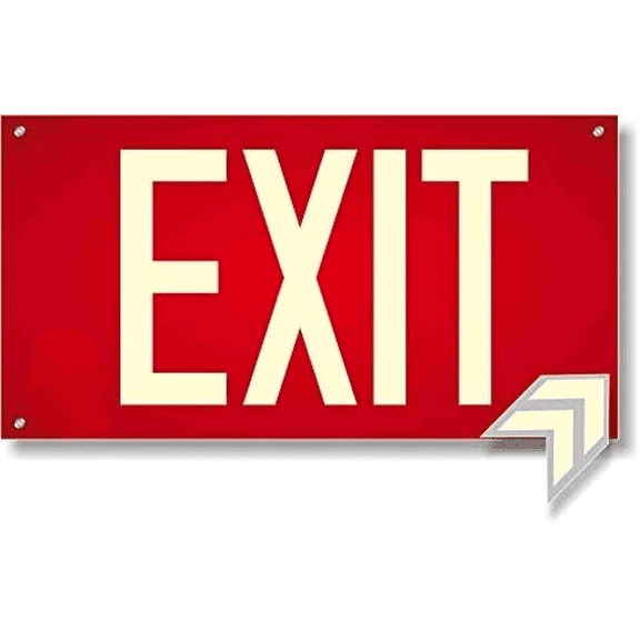 Photoluminescent Exit Sign Red W/Holes and Hardware - Aluminum - UL 924 Code Approved/IBC/NFPA 101) Made in USA | Part Number ULR-050-HH$$Tools & Hardware Other