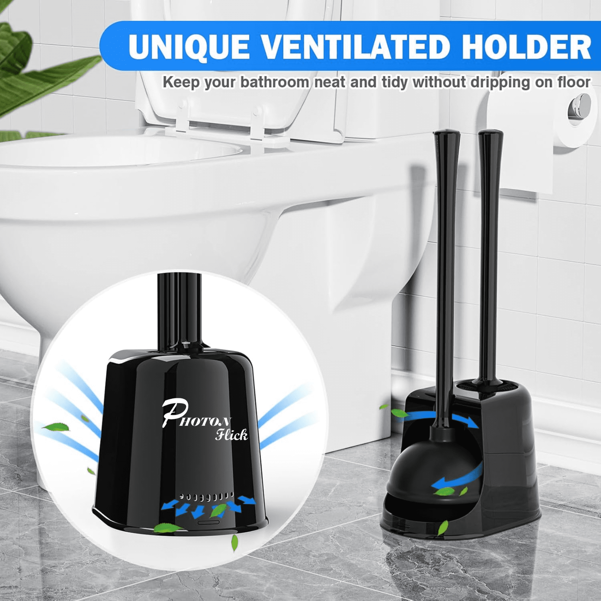 Photon Flick Toilet Bowl Brush Plunger Set-Bathroom Cleaning Tools ...
