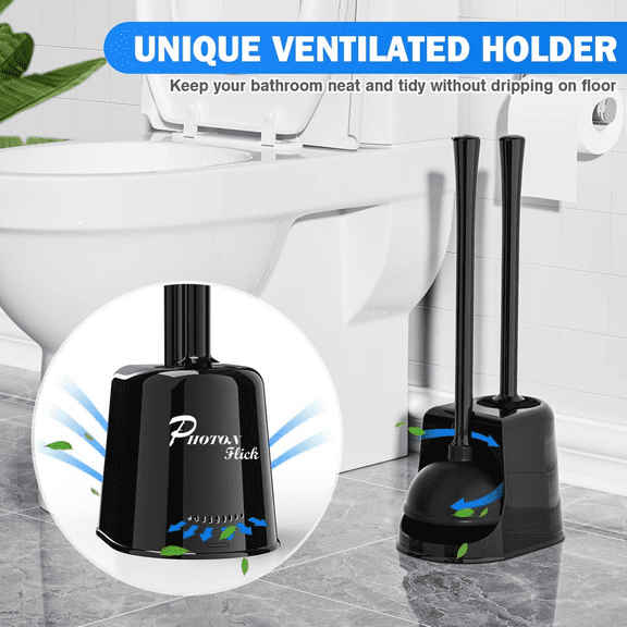 Photon Flick Toilet Bowl Brush Plunger Set-Bathroom Cleaning Tools, Detachable & Extended Handles, Cleaning Brush and Bathroom Supplies.