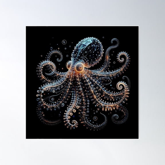 Photonic Octopus Fantasia Poster Wall Art, Modern Wall Decor For Living Room Bedroom, 17x17 UNFRAMED