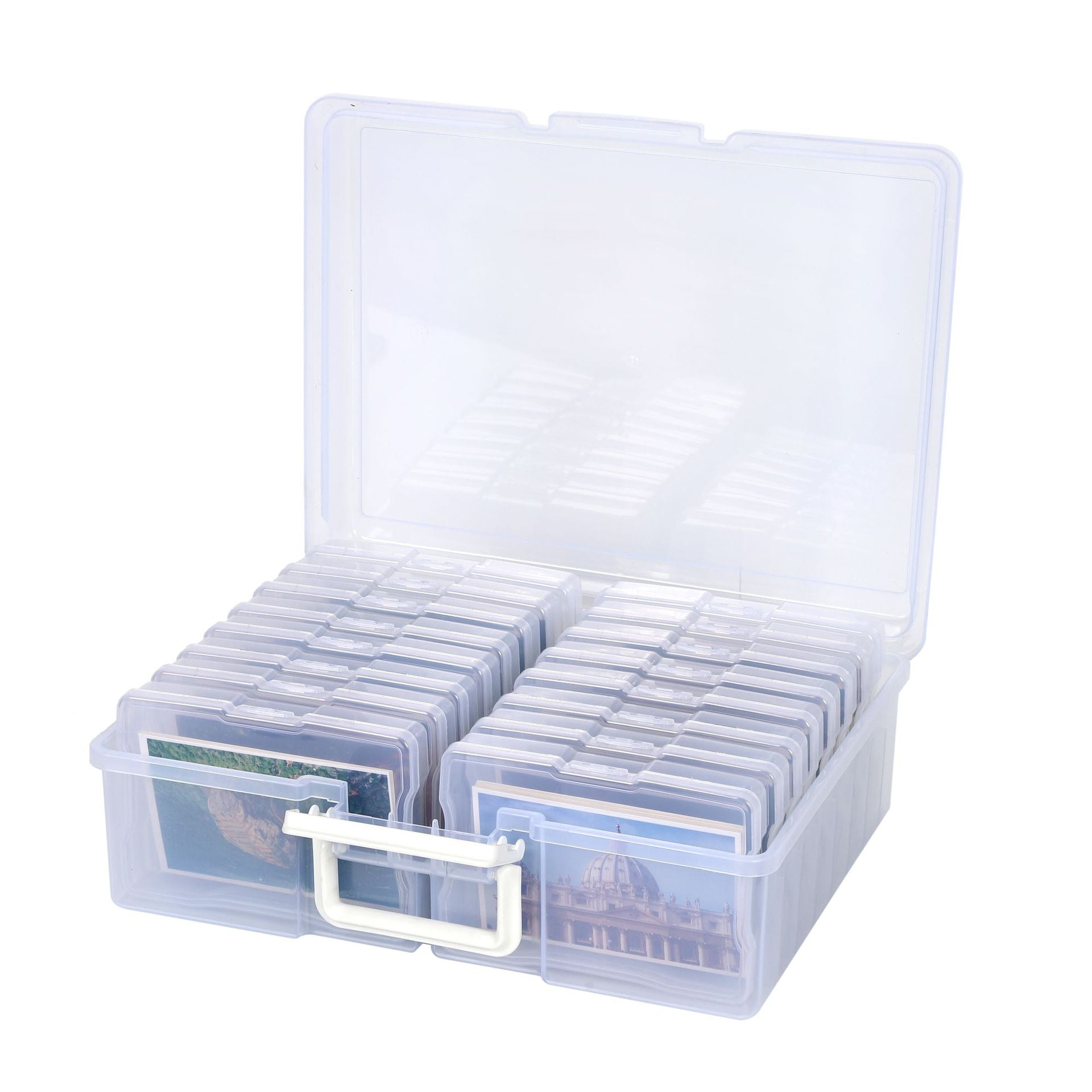 Photos Organizer Photo Storage Box with Handle - 16 Inner Photo Cases Photo Box Storage Picture Organizers and Storage (White)